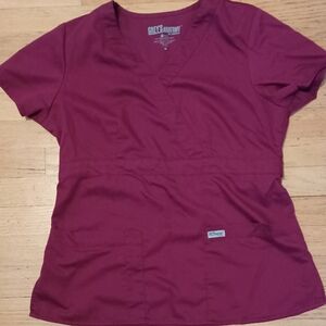 M Grey's Anatomy Scrub Top Women's Burgundy Shirt